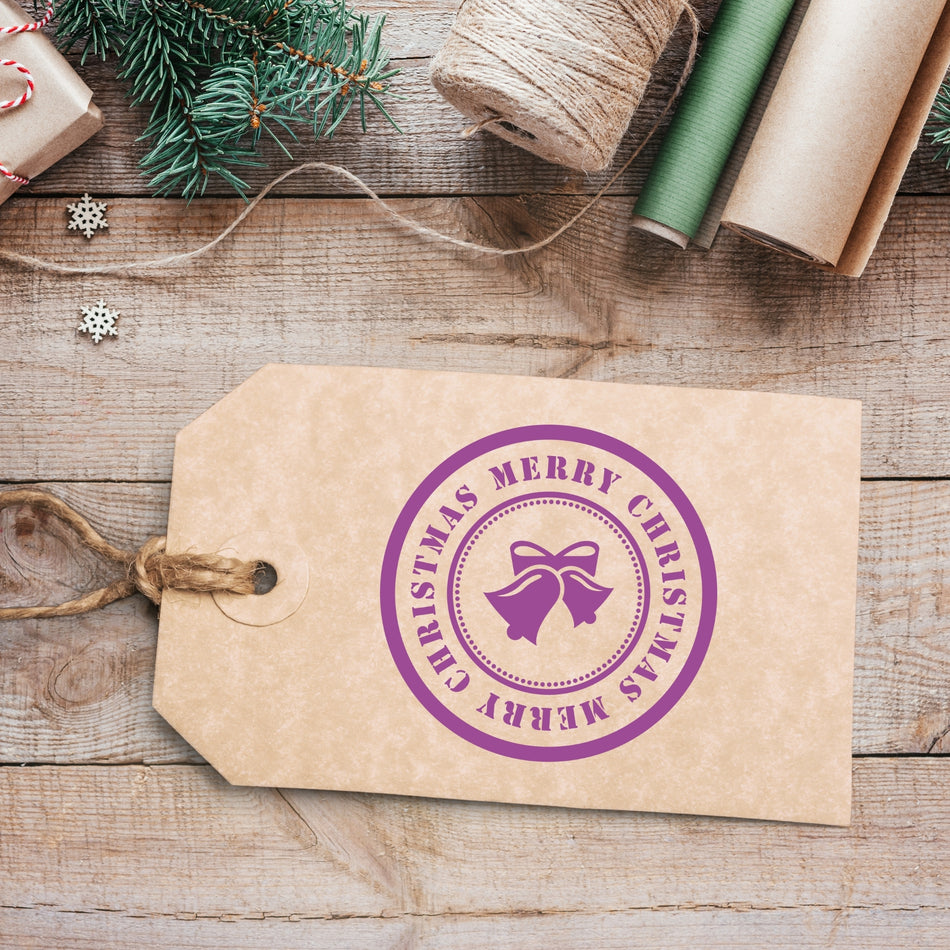 Trodat 4642 'Merry Christmas' Self-Inking Stamp – 42mm Round with Bells Design | Multiple Ink Colours Available