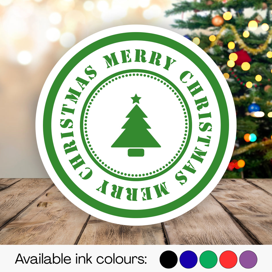Trodat 4642 'Merry Christmas' Self-Inking Stamp – 42mm Round with Christmas Tree Design | Multiple Ink Colours Available