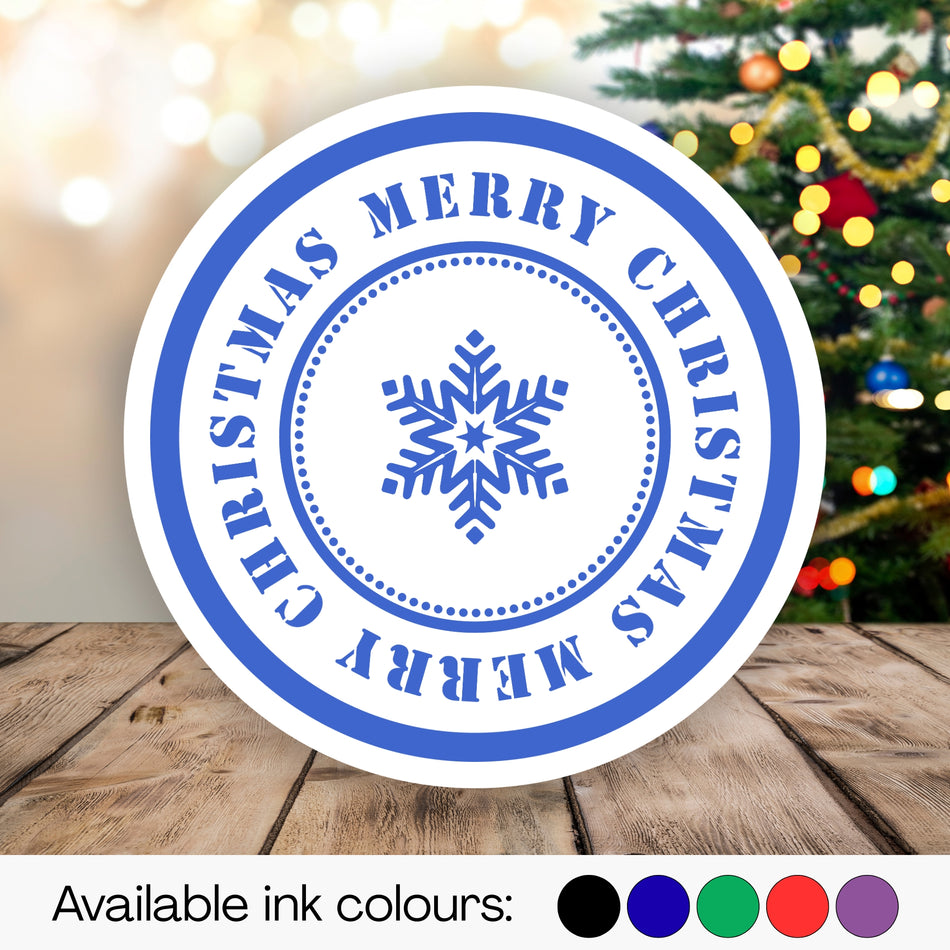 Trodat 4642 'Merry Christmas' Self-Inking Stamp – 42mm Round with Snowflake Design | Multiple Ink Colours Available