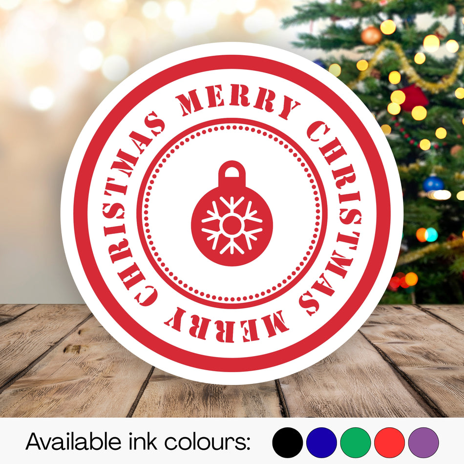 Trodat 4642 'Merry Christmas' Self-Inking Stamp – 42mm Round with Bauble Design | Multiple Ink Colours Available