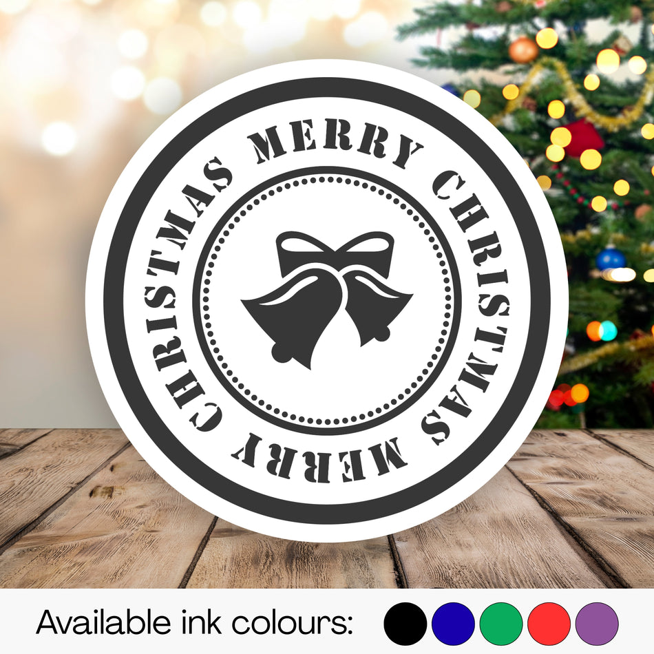 Trodat 4642 'Merry Christmas' Self-Inking Stamp – 42mm Round with Bells Design | Multiple Ink Colours Available