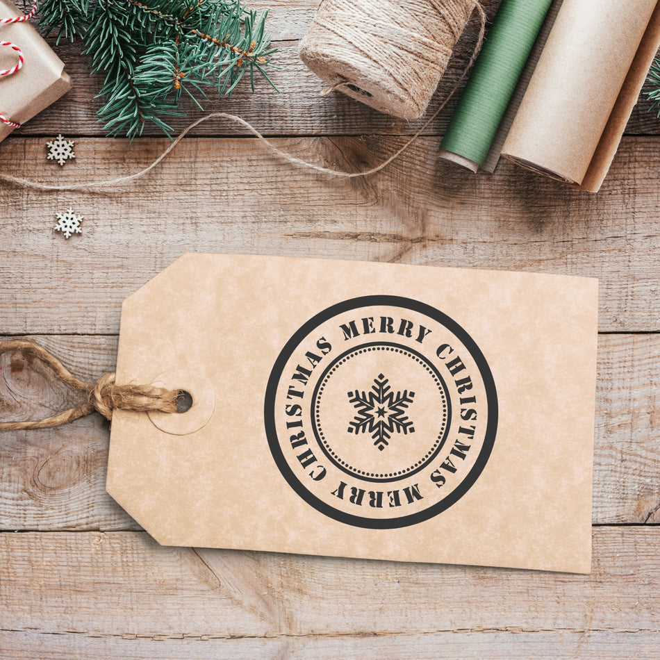 Trodat 4642 'Merry Christmas' Self-Inking Stamp – 42mm Round with Snowflake Design | Multiple Ink Colours Available
