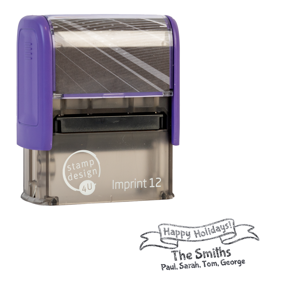 SD4U Imprint 12 | Happy Holidays Address Christmas Rubber Stamp | 47 x 17mm