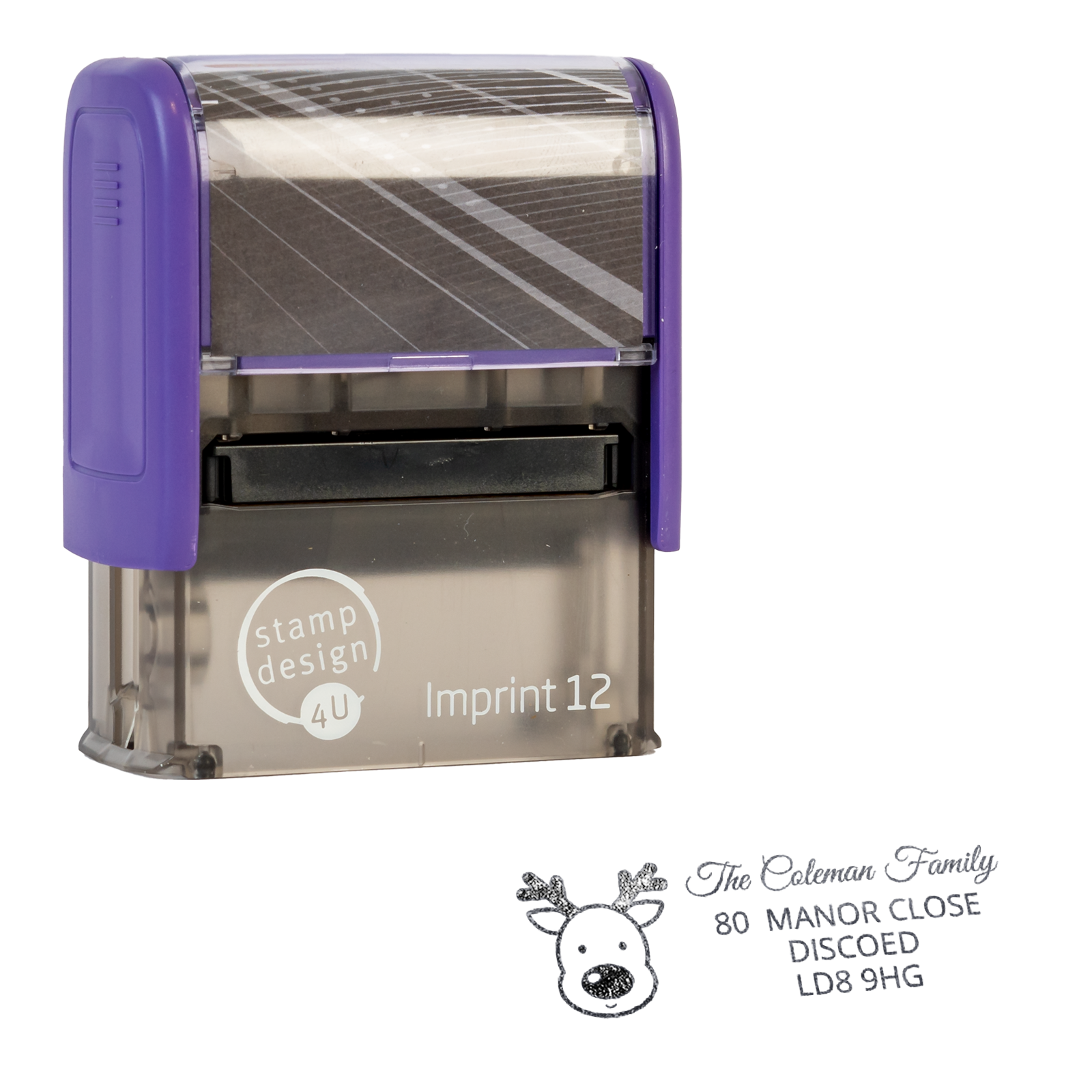 SD4U Imprint 12 | Reindeer Address Christmas Rubber Stamp | 47 x 17mm