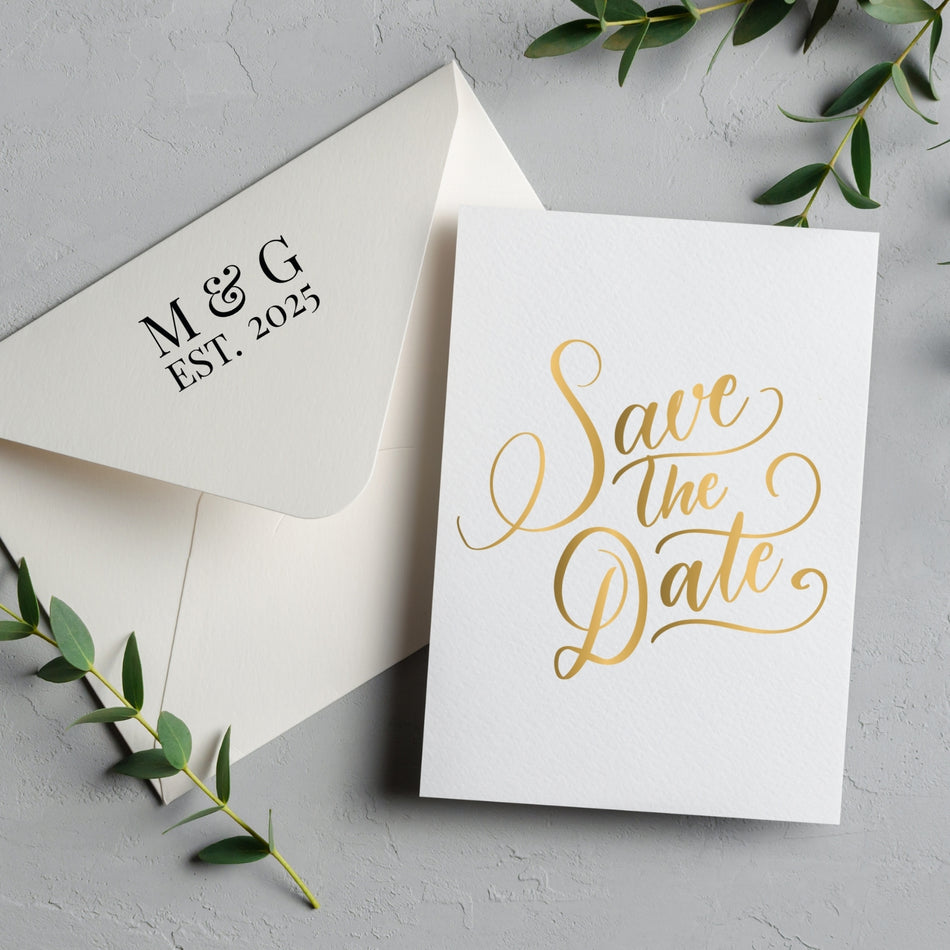 Traxx 9015 Initials & Est. Date Stamp | Customised Design for Weddings, Events, and More – Perfect for Invitations, Envelopes, and Keepsakes
