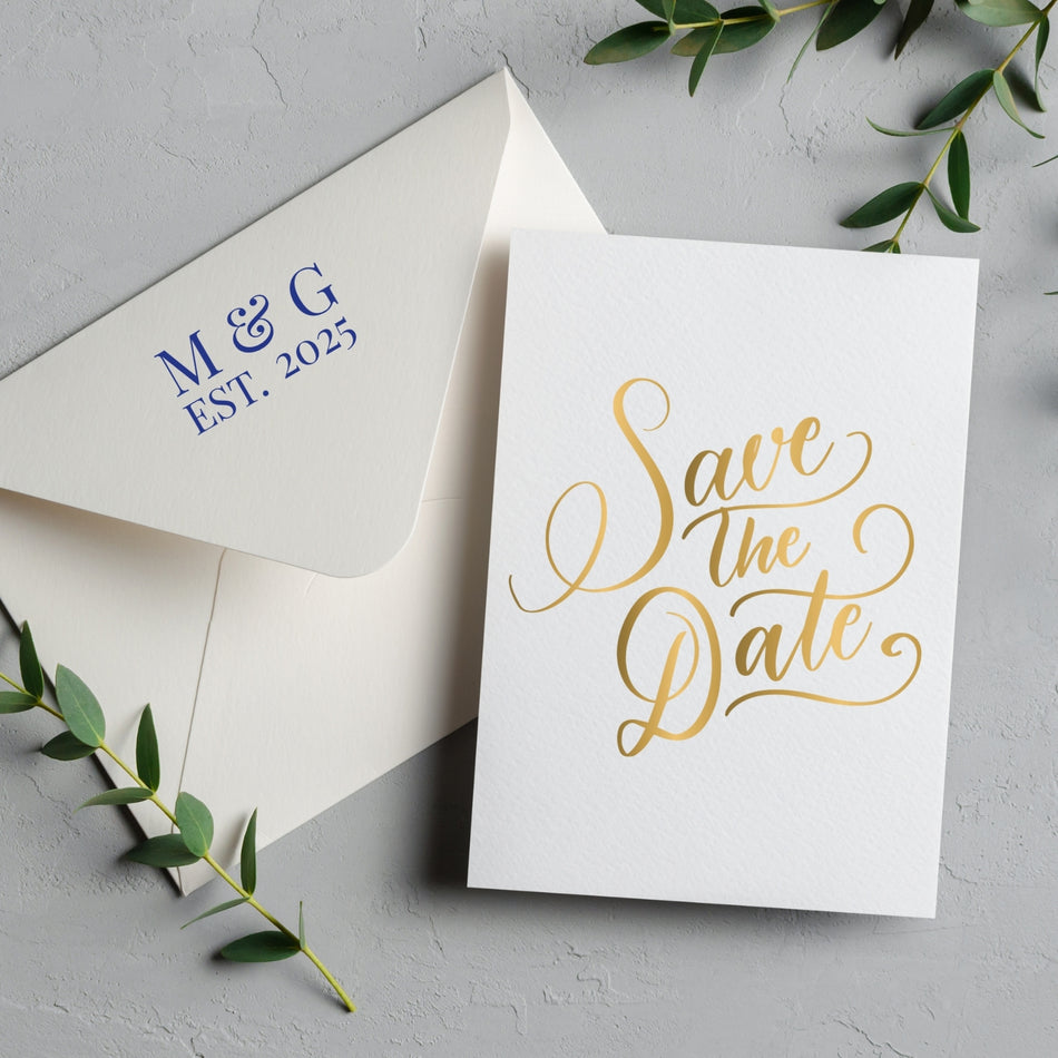Traxx 9015 Initials & Est. Date Stamp | Customised Design for Weddings, Events, and More – Perfect for Invitations, Envelopes, and Keepsakes