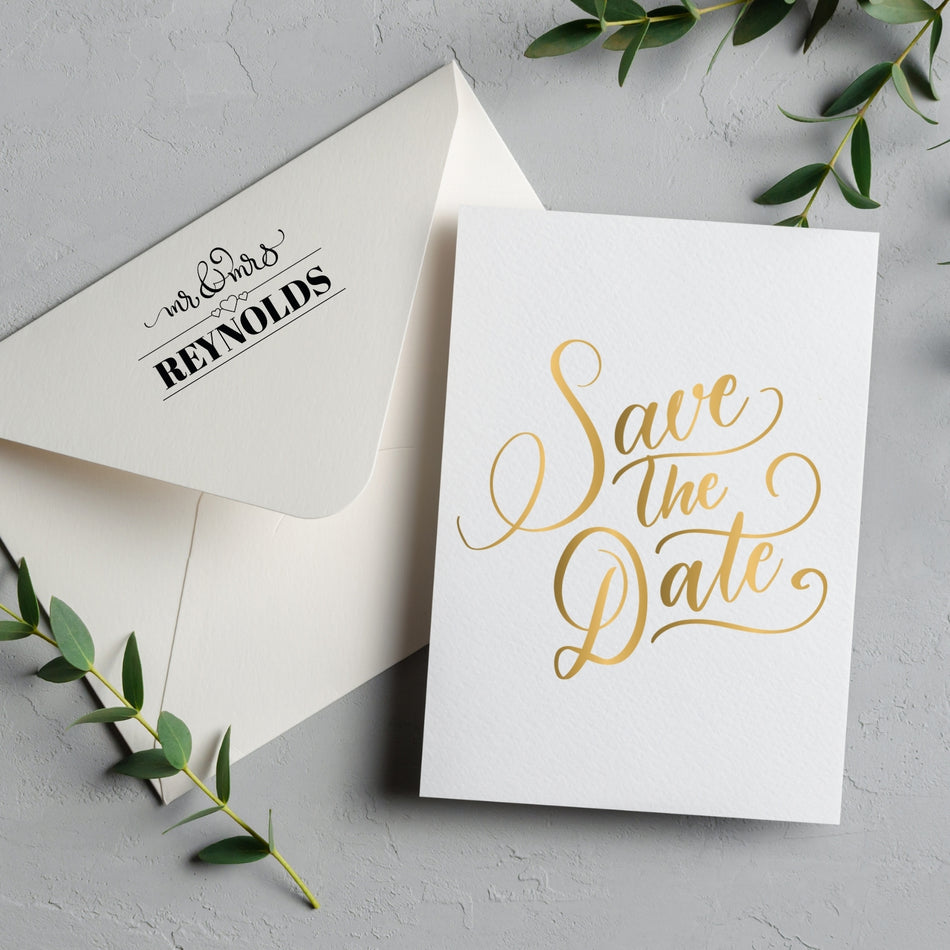 Traxx 9015 Mr & Mrs Stamp | Customisable Name, Message, or Date with Heart Design – Perfect for Weddings, Invitations, and Keepsakes