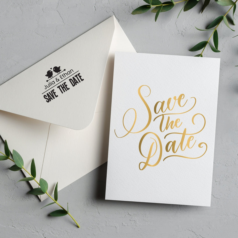 Traxx 9015 Love Birds Wedding Stamp | Custom Text & 'Save the Date' Design – Perfect for Invitations, Envelopes, and Favours