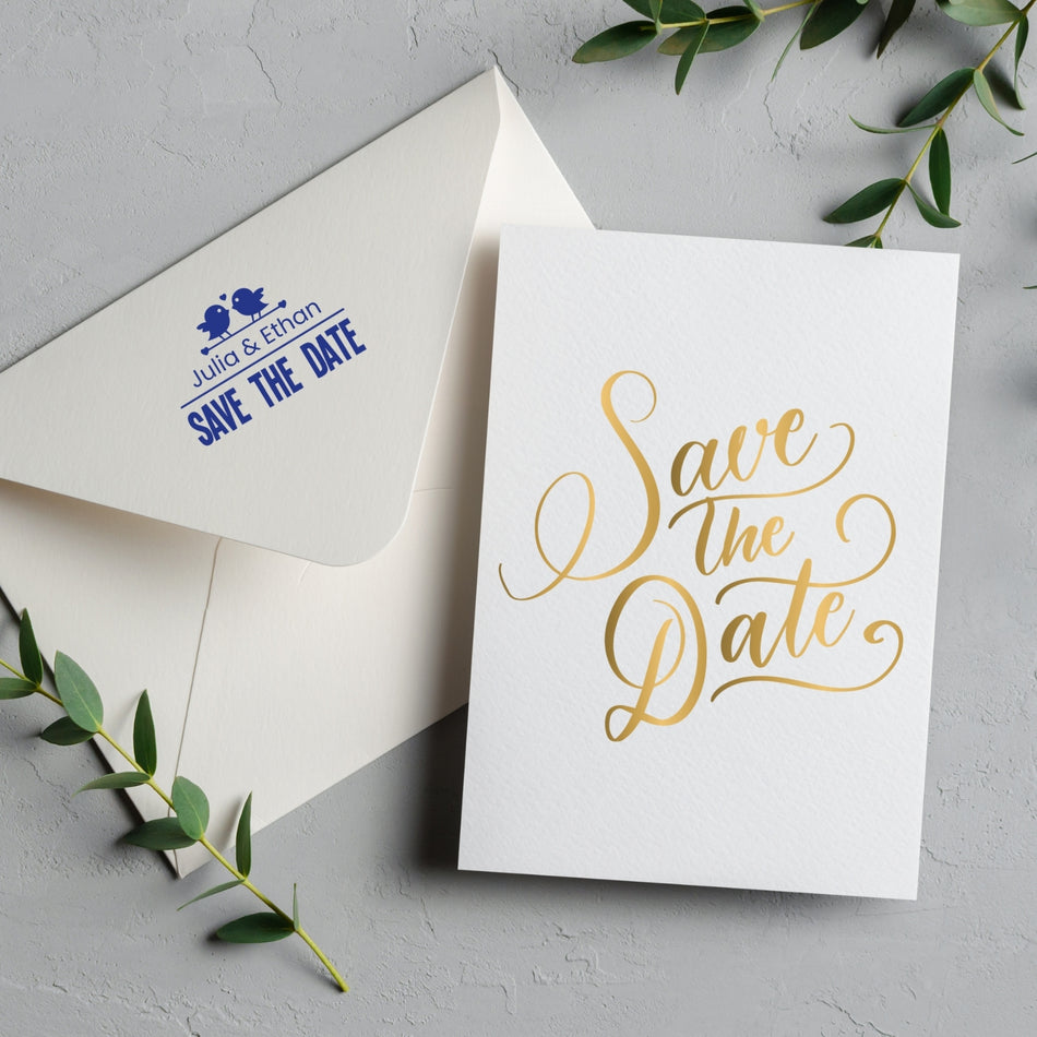 Traxx 9015 Love Birds Wedding Stamp | Custom Text & 'Save the Date' Design – Perfect for Invitations, Envelopes, and Favours