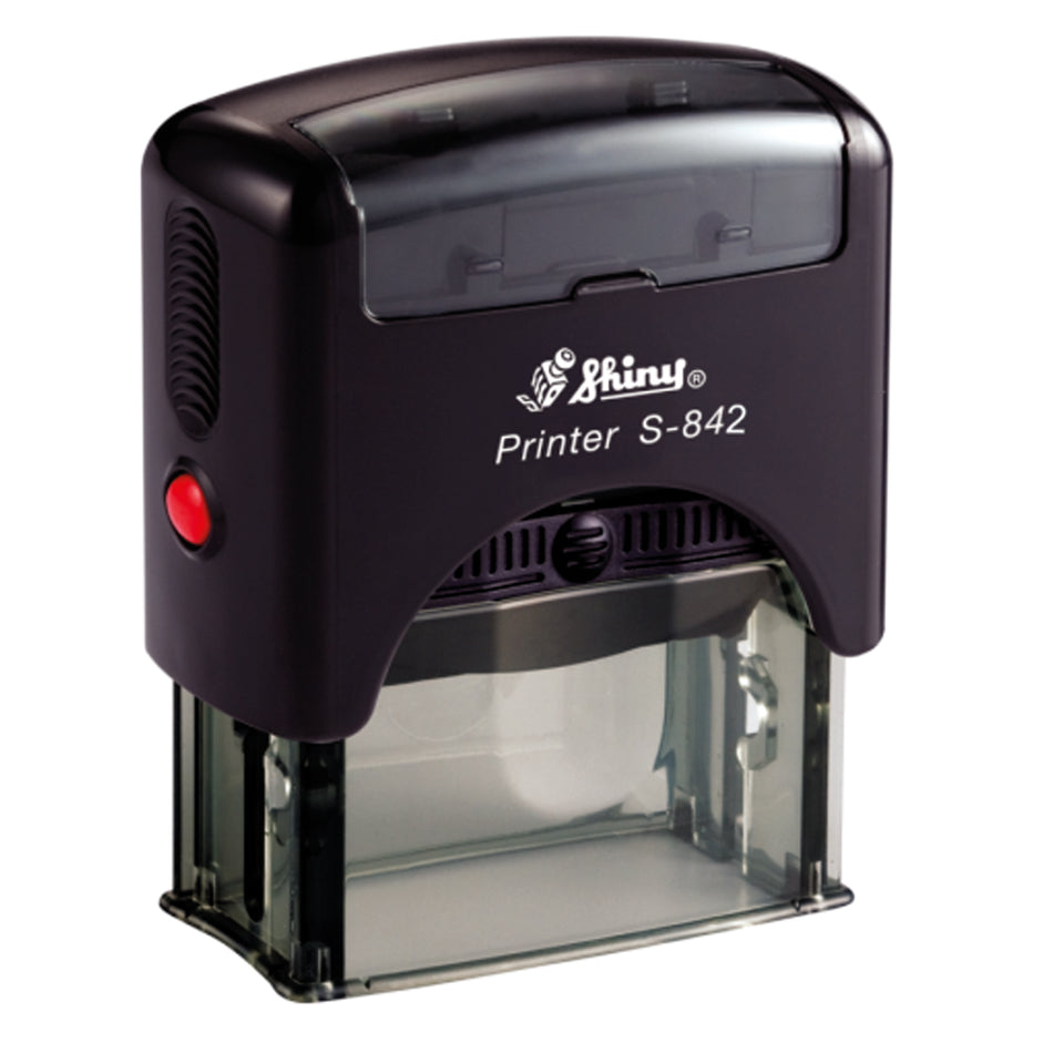Shiny Printer S842 Stamp | 3 Line Text & Logo Rubber Stamp | 38 x 14mm