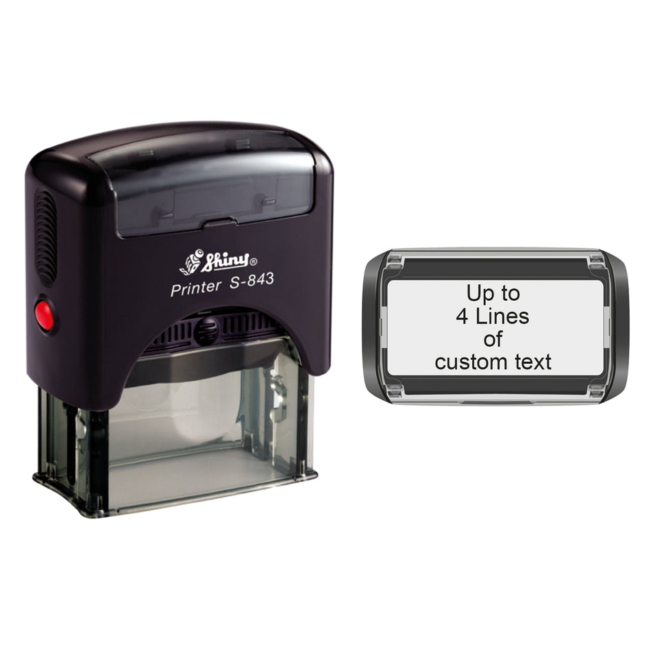 Shiny Printer S843 Stamp | 4 Line Text Rubber Stamp | 48 x 18mm