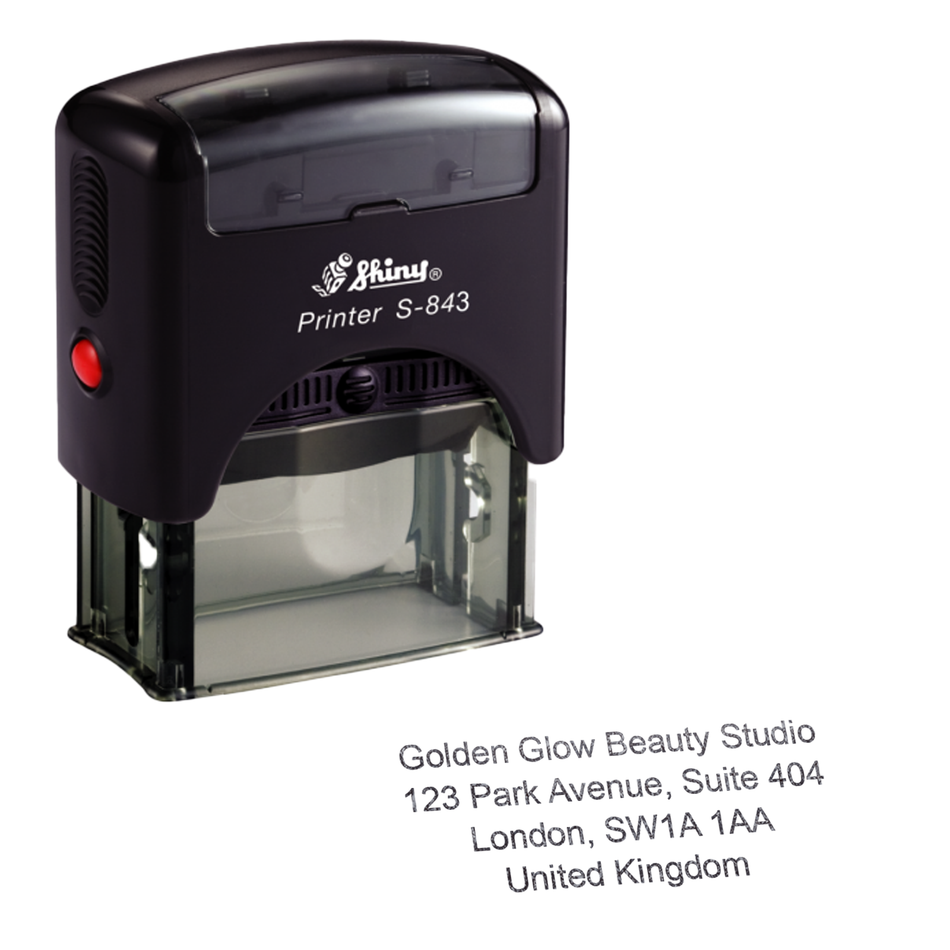 Shiny Printer S843 Stamp | 4 Line Text Rubber Stamp | 48 x 18mm