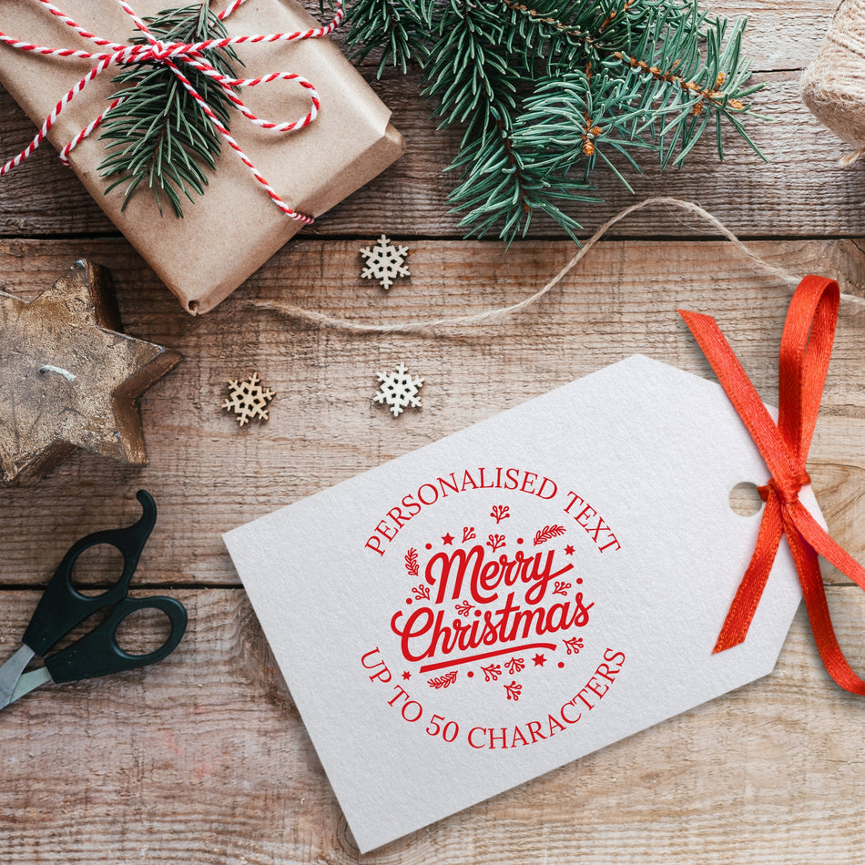 Trodat 4642 Personalised Merry Christmas Stamp – 42mm Round Red Ink Self-Inking