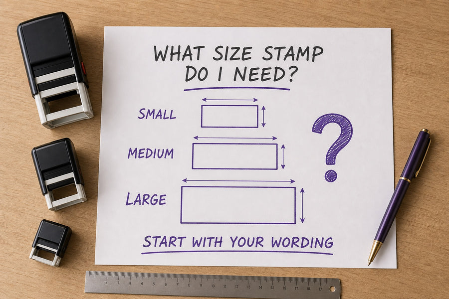 What size stamp do I need worksheet comparing small, medium and large impressions
