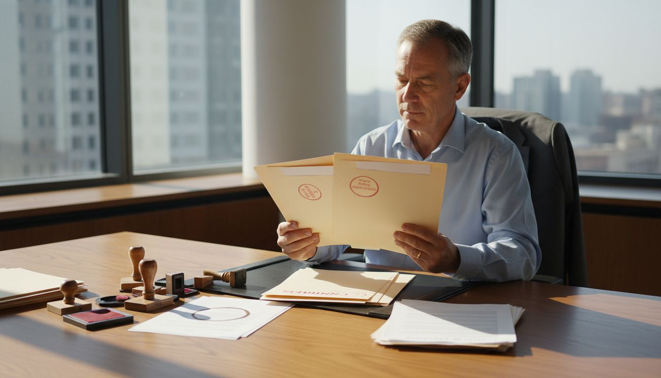 Manager checking custom stamp documents