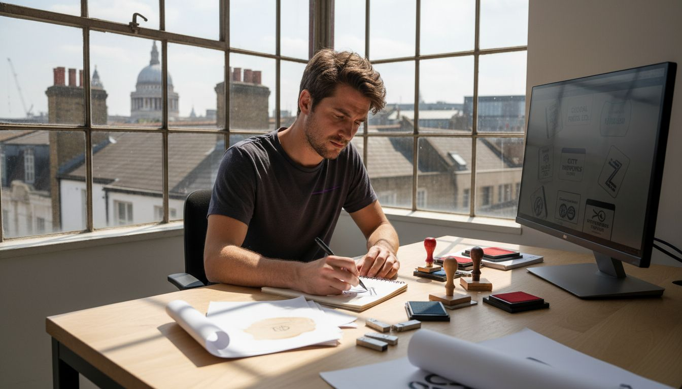 Designer working on custom logo stamp design