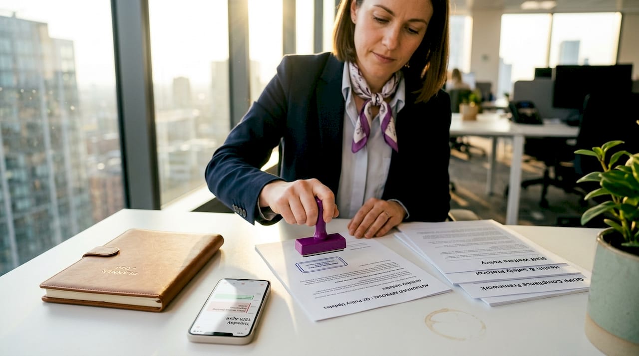 Businesswoman stamping official document