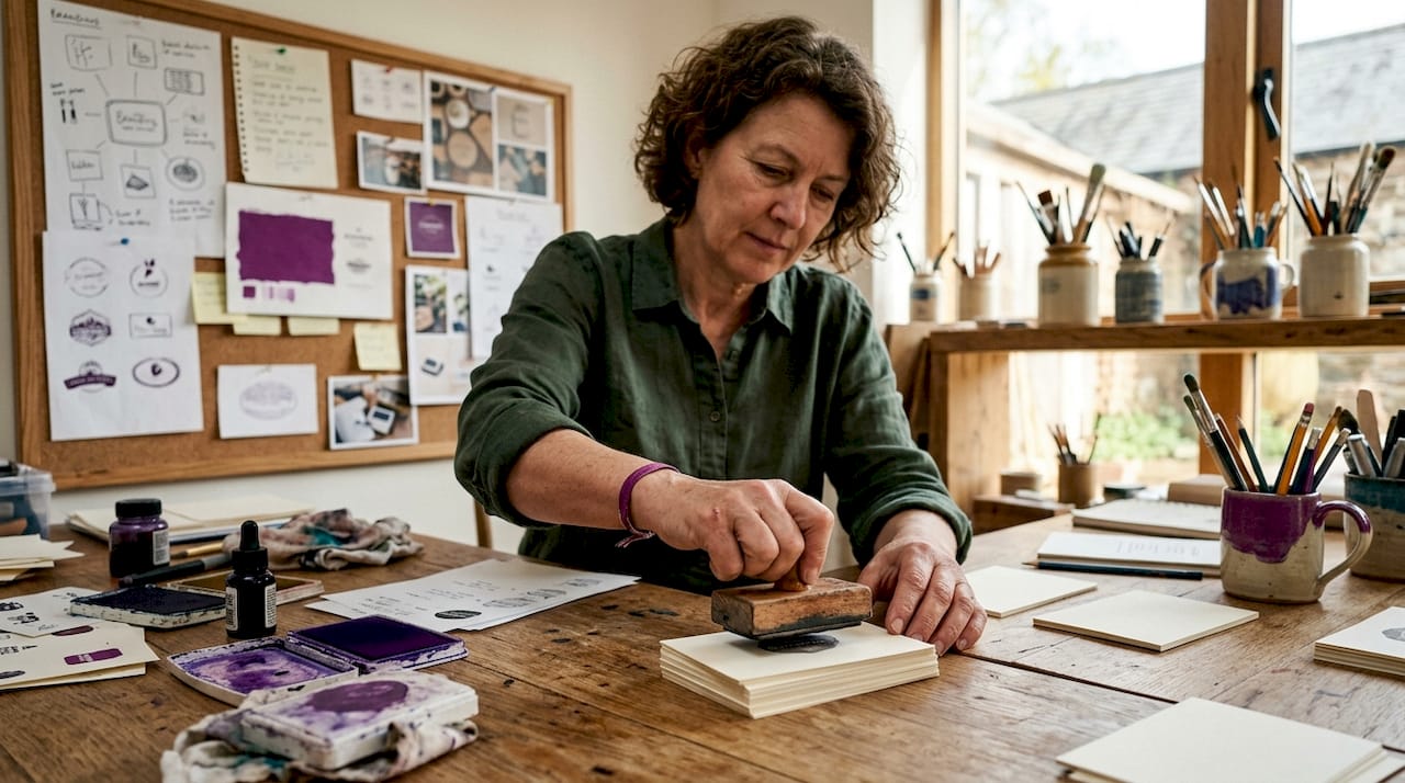 Person stamping envelopes for branding