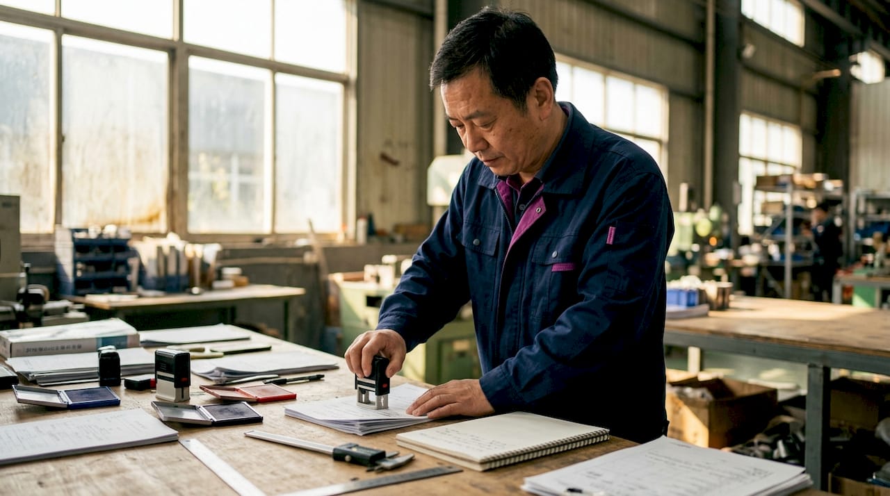 QA inspector stamping product certificates