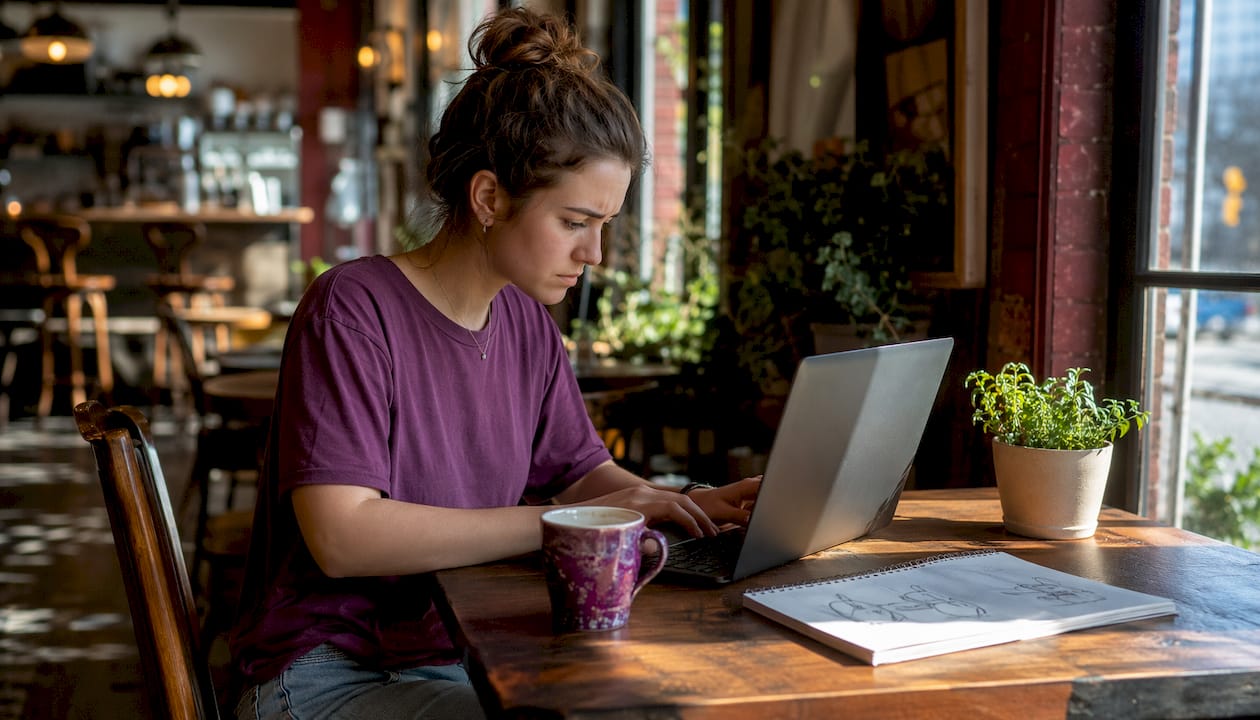 Person preparing stamp artwork files on laptop