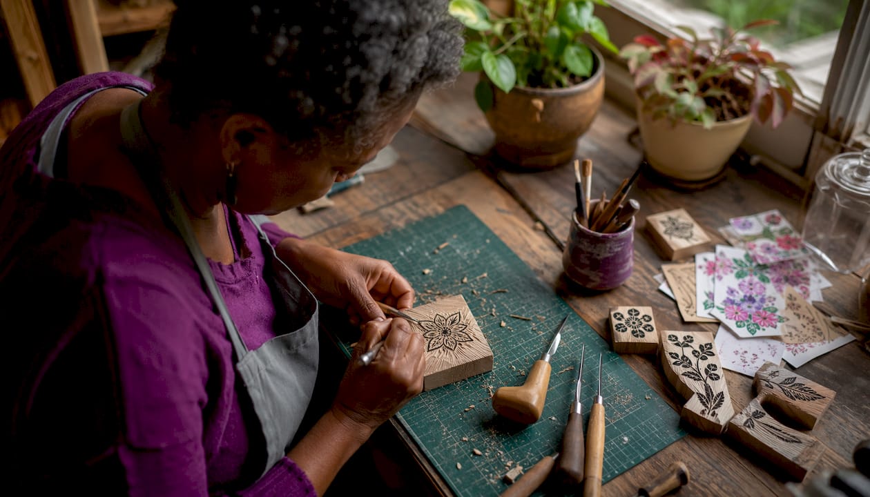 Artisan carving sustainable stamp block