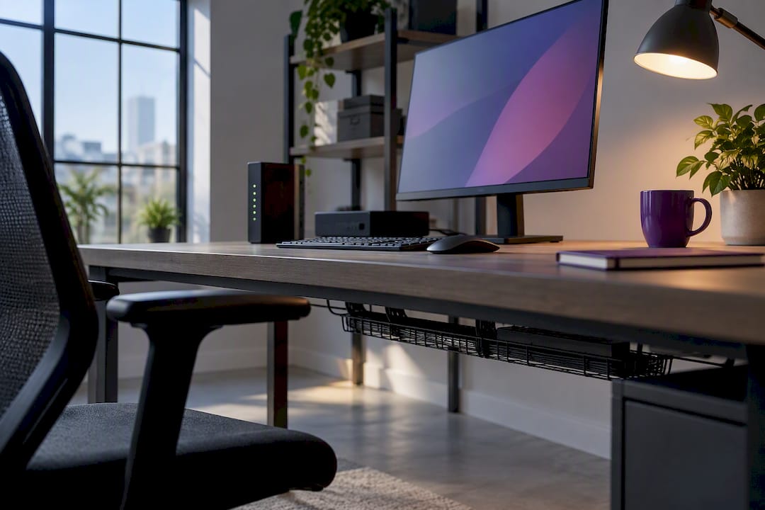 Compact office workstation with essential technology