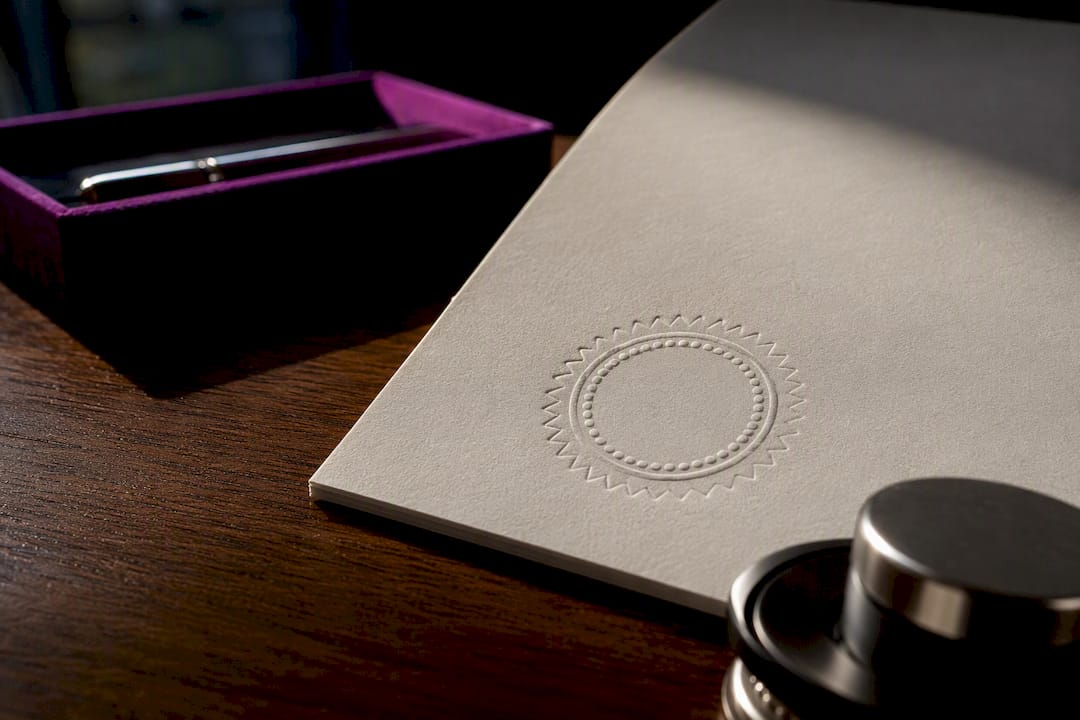 Raised notary seal on legal document