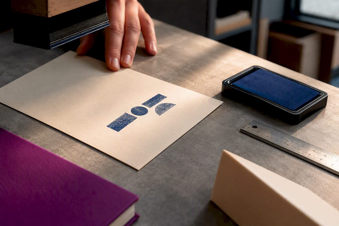 Partial business stamp creating abstract card impression