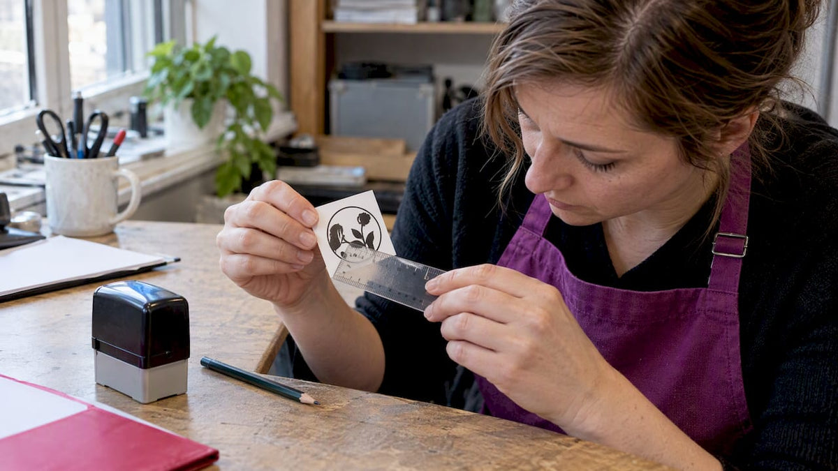 Customer checking stamp proof at actual size