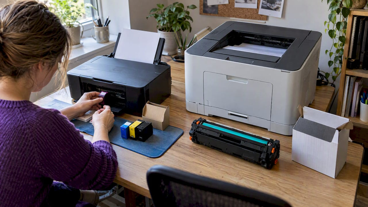 Colour inkjet and laser printers with supplies