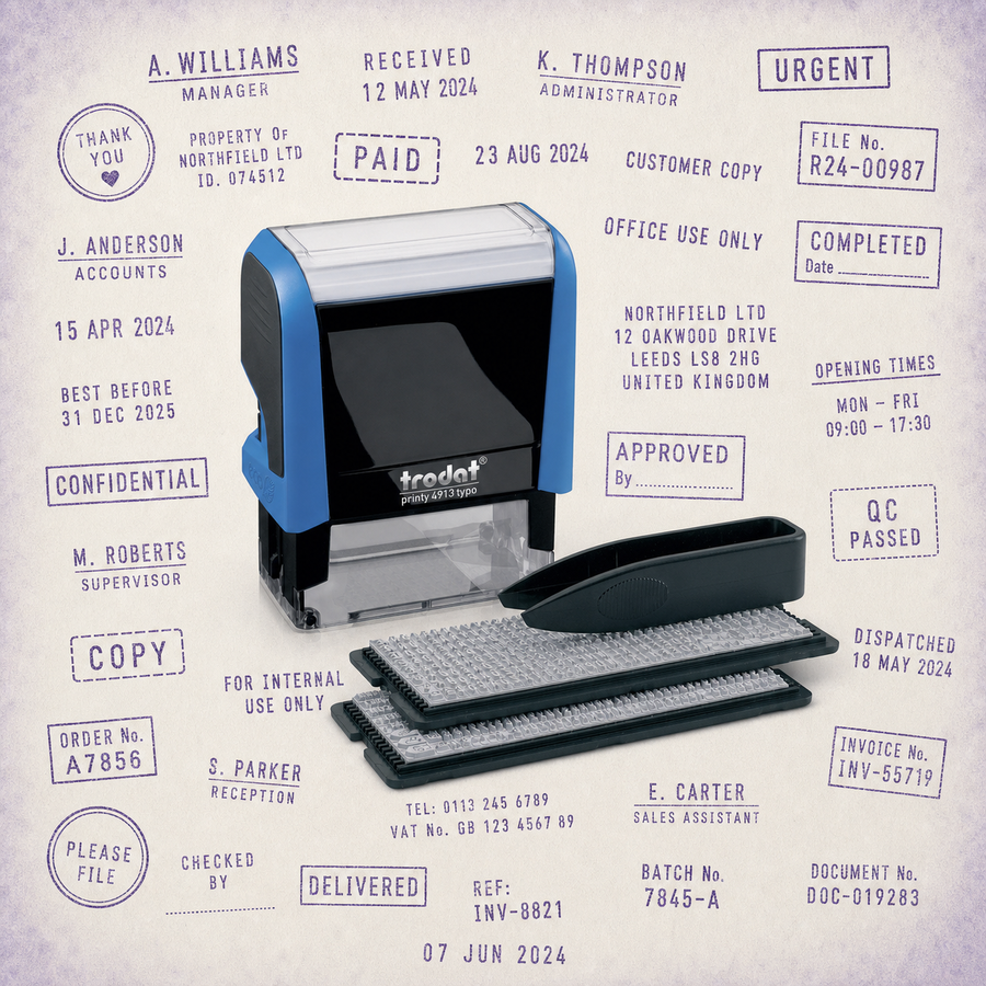 DIY Stamp Kits — one relevant stamp with many purple impressions