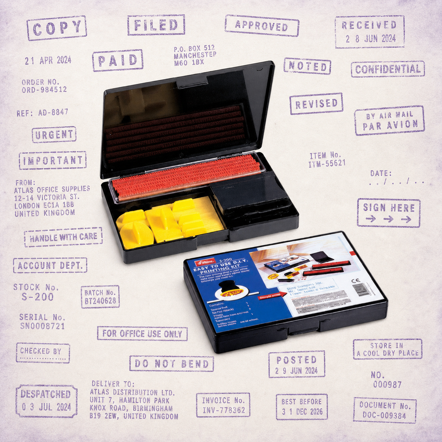 Shiny DIY Kits — one relevant stamp with many purple impressions