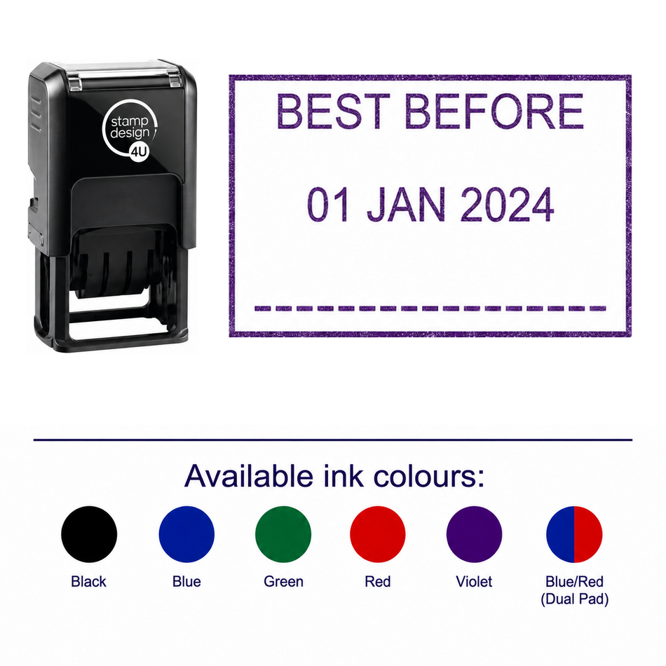 BEST BEFORE Date Stamp | Trodat Printy Dater Stamp | Food Safety, Stock Control & Inventory Management Stamp | 41 x 24mm – stamp and matching imprint with available ink colours