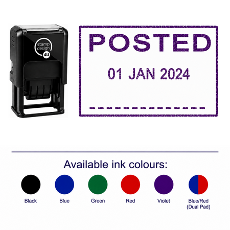 POSTED Date Stamp | Trodat Printy 4750 Self-Inking Dater Rubber Stamp | Mailroom, Dispatch & Administration Stamp – stamp and matching imprint with available ink colours