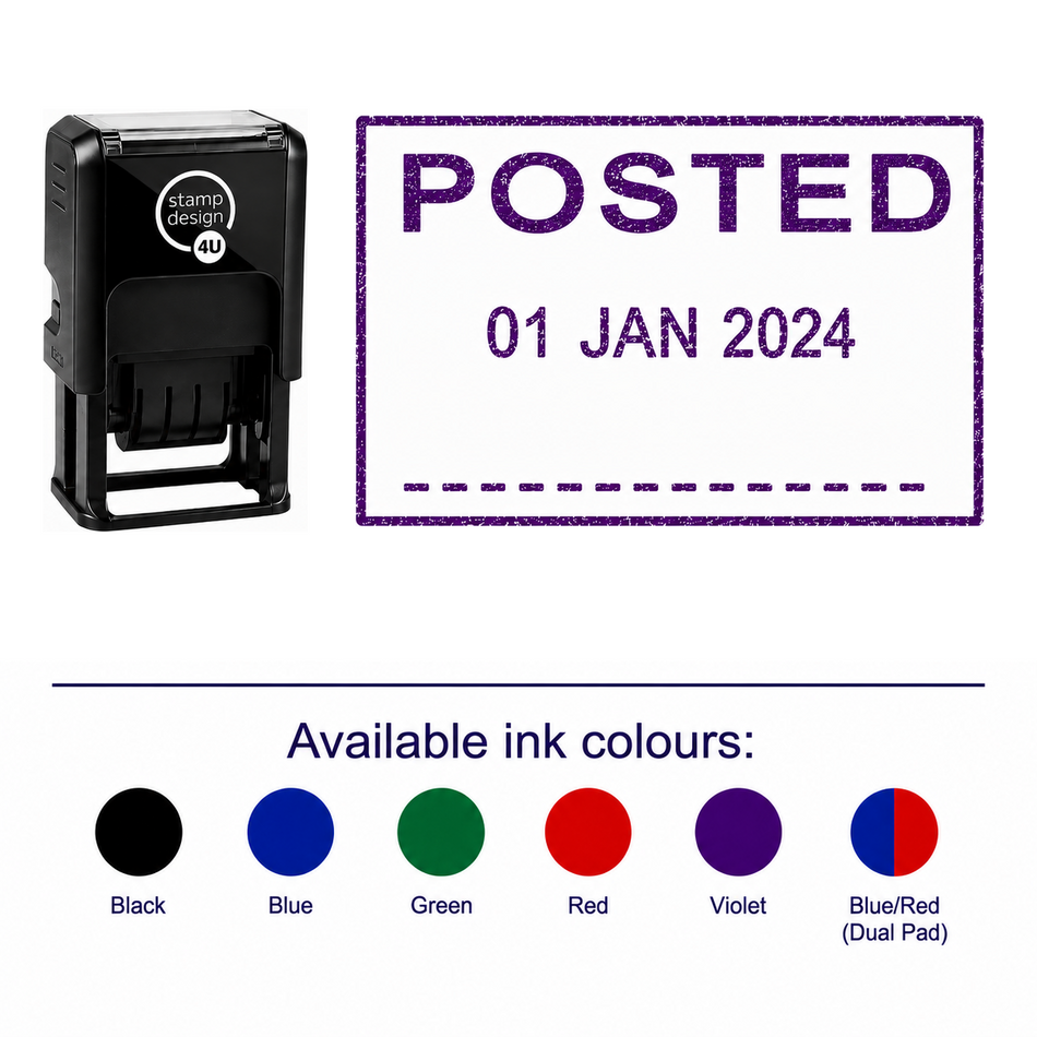 POSTED Date Stamp | Trodat Printy 4750 Self-Inking Dater Rubber Stamp | Mailroom, Dispatch & Administration Stamp – stamp and matching imprint with available ink colours