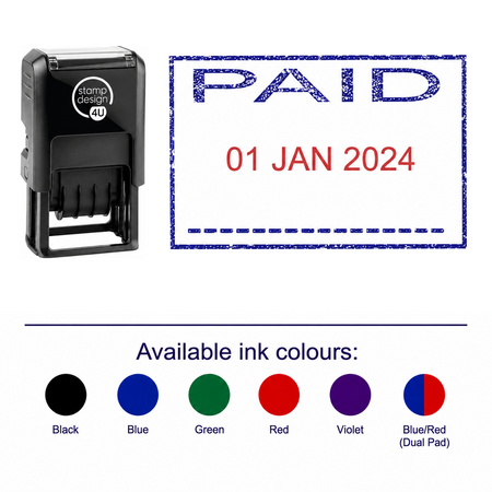 PAID Date Stamp | Trodat Printy 4750 Self-Inking Dater Rubber Stamp | Accounts, Invoicing & Finance Office Stamp | 41 x – stamp and matching imprint with available ink colours
