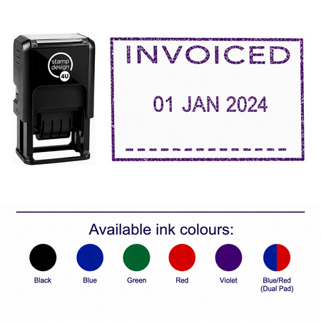 INVOICED Date Stamp | Trodat Printy 4750 Self-Inking Dater Rubber Stamp | Accounts, Billing & Finance Office Stamp | 41 – stamp and matching imprint with available ink colours