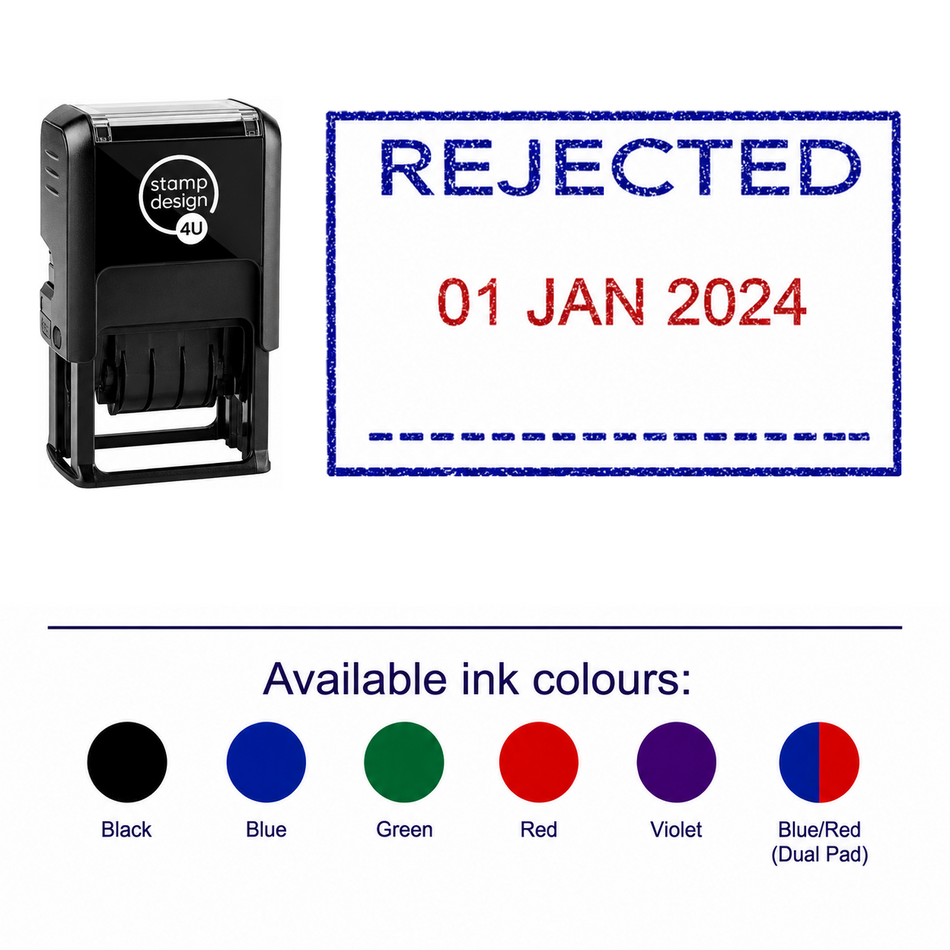 REJECTED Date Stamp | Trodat Printy 4750 Self-Inking Dater Rubber Stamp | Quality Control, Administration & Document – stamp and matching imprint with available ink colours