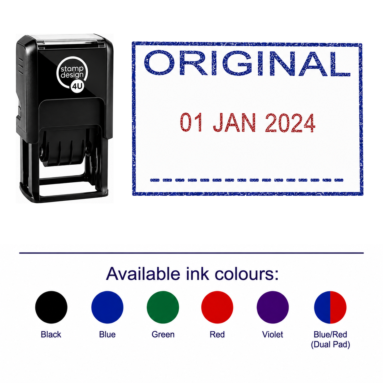 ORIGINAL Date Stamp | Trodat Printy 4750 Self-Inking Dater Rubber Stamp | Document Control, Filing & Administration – stamp and matching imprint with available ink colours