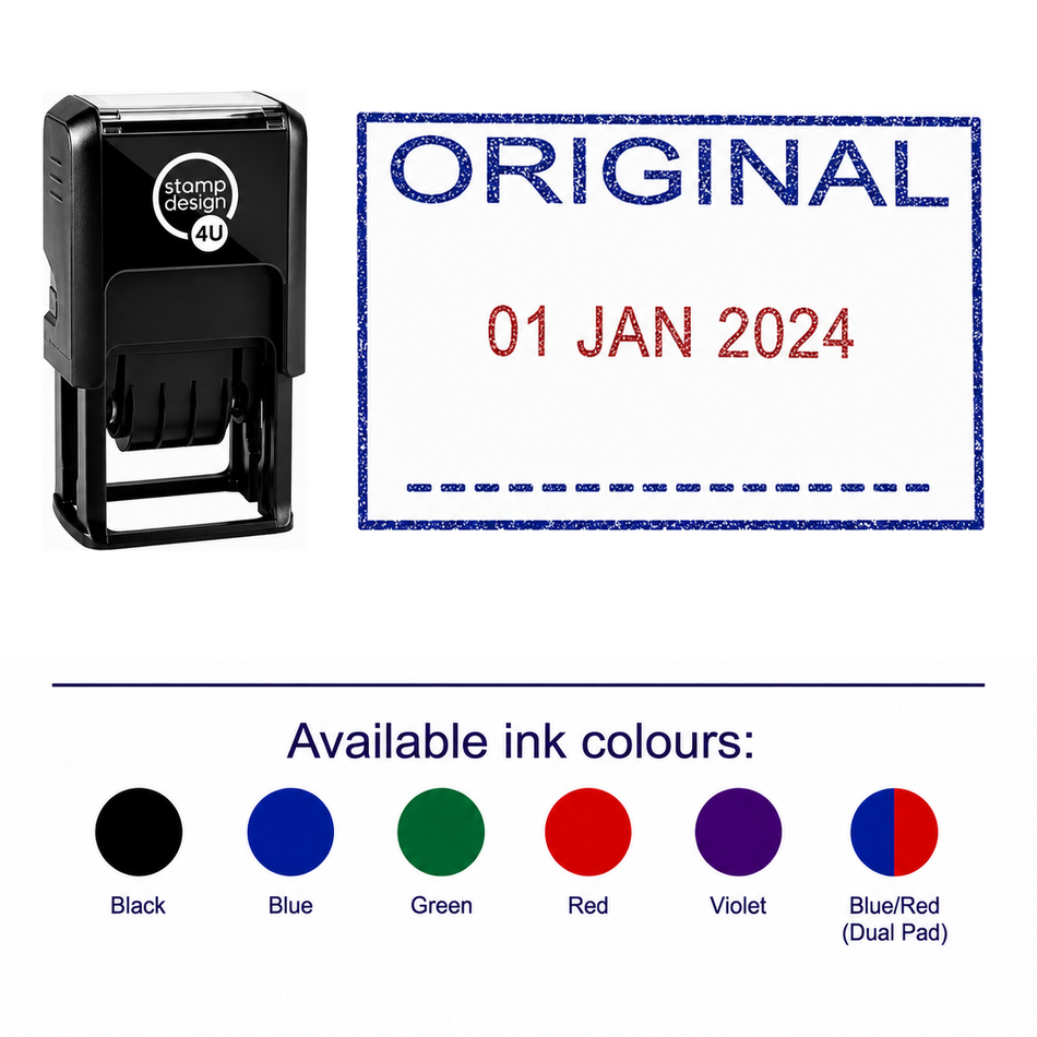 ORIGINAL Date Stamp | Trodat Printy 4750 Self-Inking Dater Rubber Stamp | Document Control, Filing & Administration – stamp and matching imprint with available ink colours