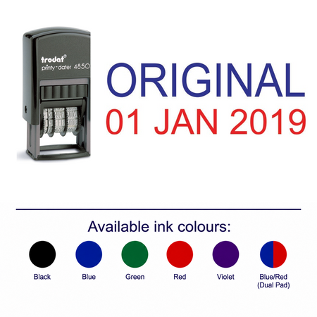 Trodat 4850 Stock Date Stamp - ORIGINAL – stamp and matching imprint with available ink colours