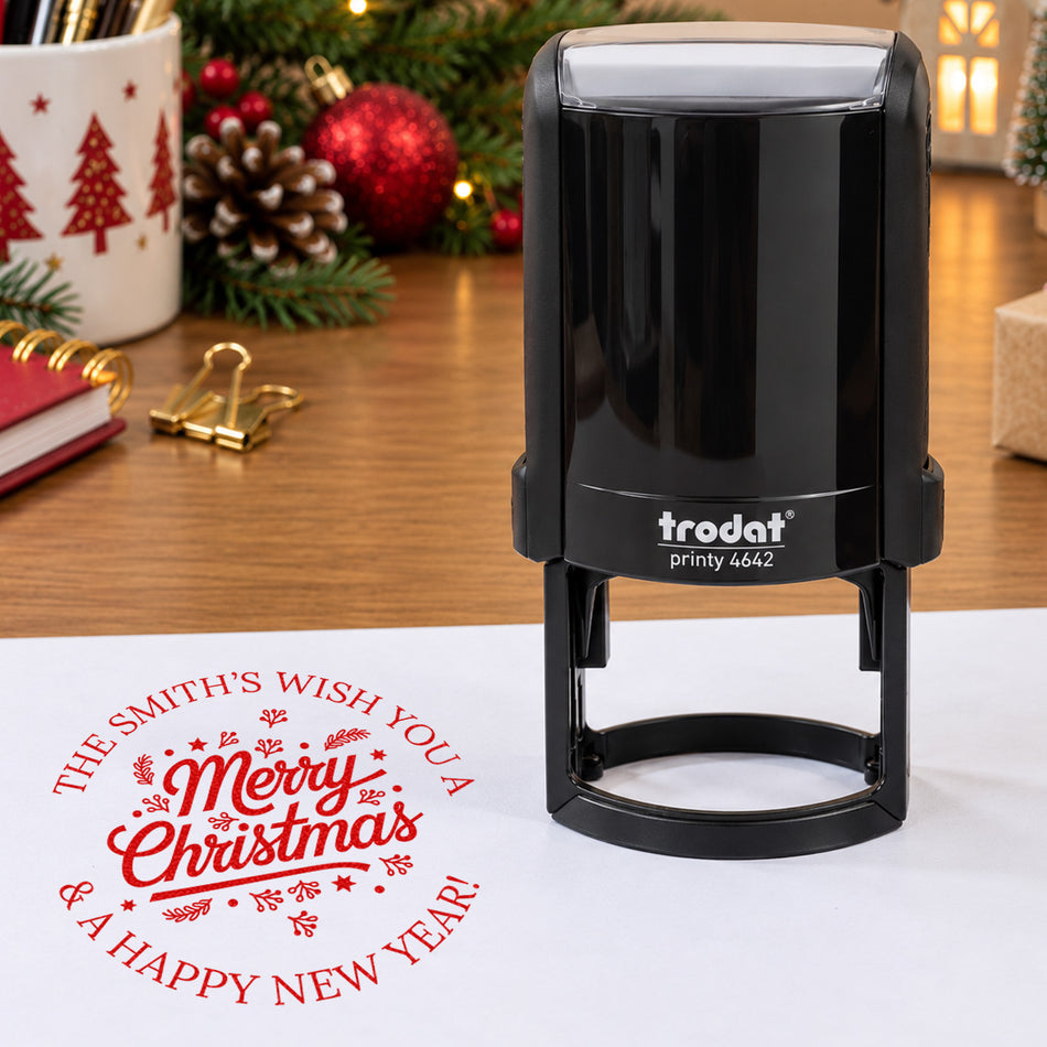 42mm Personalised Merry Christmas Stamp with 2 Lines of Text