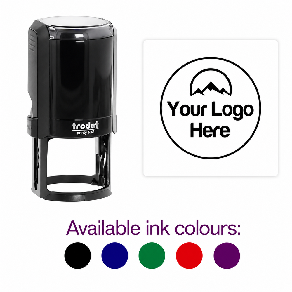 Custom Logo Rubber Stamp | Trodat 4642 Personalised Logo Stamp – Self-Inking 42mm Round Rubber Stamp Self-Inking Business Branding Stamp