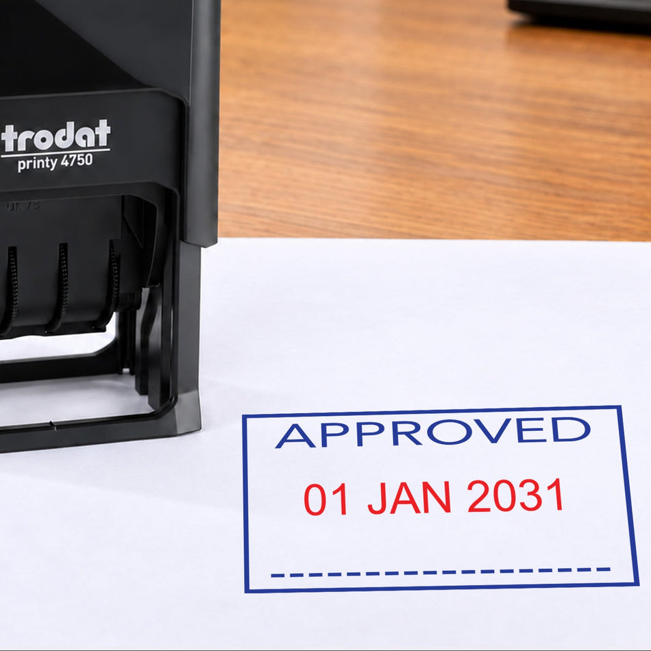 APPROVED Date Stamp | Trodat Printy 4750 Self-Inking Dater Rubber Stamp | Quality Control, Compliance & Document