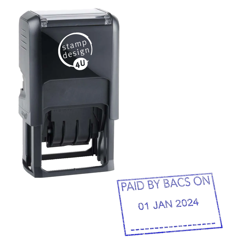 Trodat Printy 4750 Date Stamp PAID BY BACS Self Inking Dater Rubber Stamp - 41 x 24mm