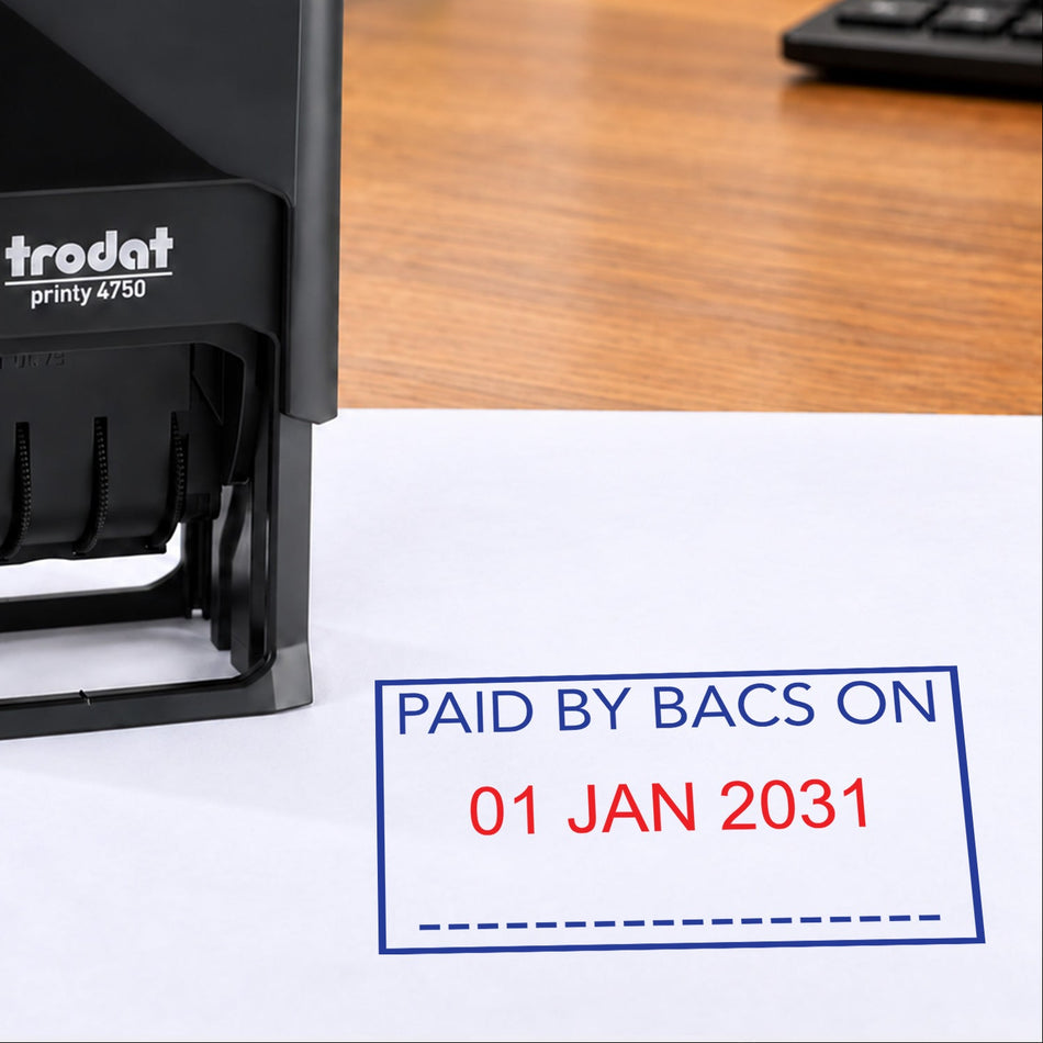 PAID BY BACS Date Stamp | Trodat Printy 4750 Self-Inking Dater Rubber Stamp | Accounts Payable & Finance Office Stamp
