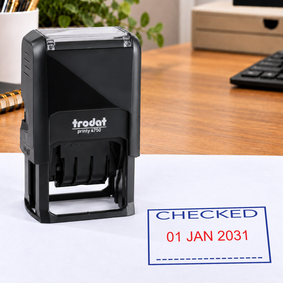 CHECKED Date Stamp | Trodat Printy 4750 Self-Inking Dater Rubber Stamp | Document Control, Filing & Administration Stamp