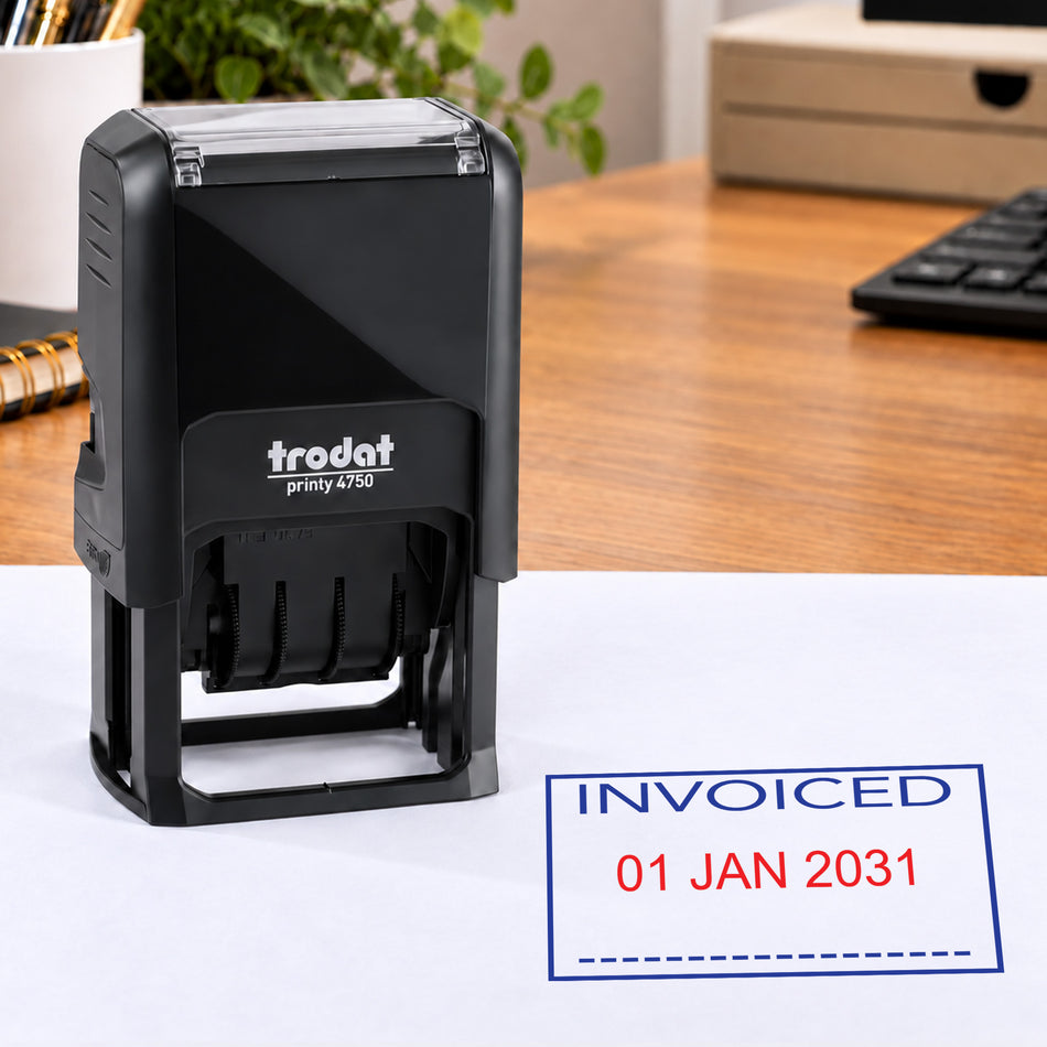 INVOICED Date Stamp | Trodat Printy 4750 Self-Inking Dater Rubber Stamp | Accounts, Billing & Finance Office Stamp | 41