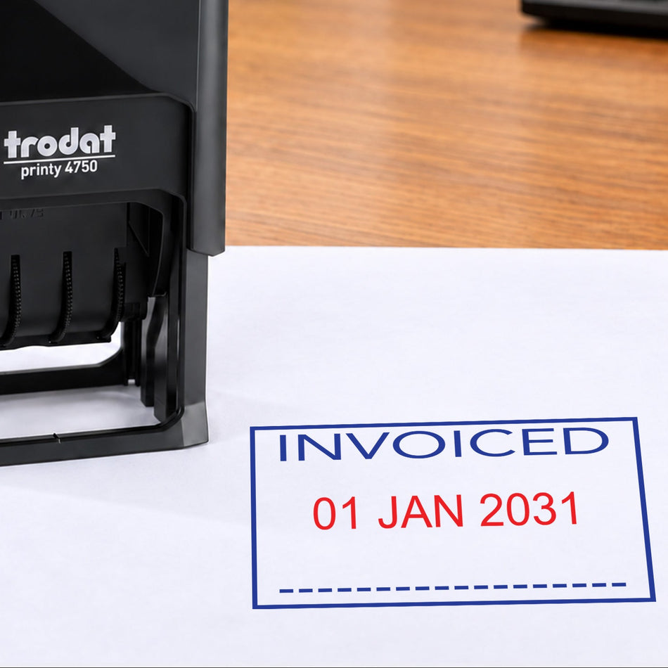 INVOICED Date Stamp | Trodat Printy 4750 Self-Inking Dater Rubber Stamp | Accounts, Billing & Finance Office Stamp | 41