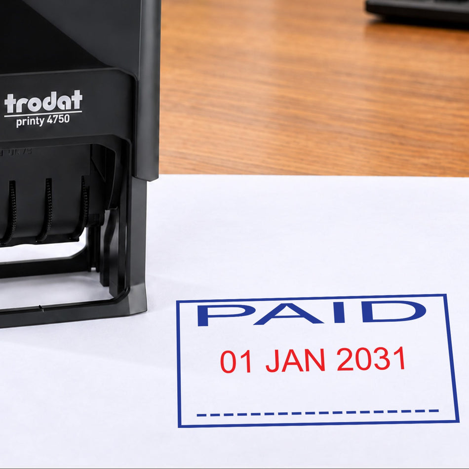 PAID Date Stamp | Trodat Printy 4750 Self-Inking Dater Rubber Stamp | Accounts, Invoicing & Finance Office Stamp | 41 x